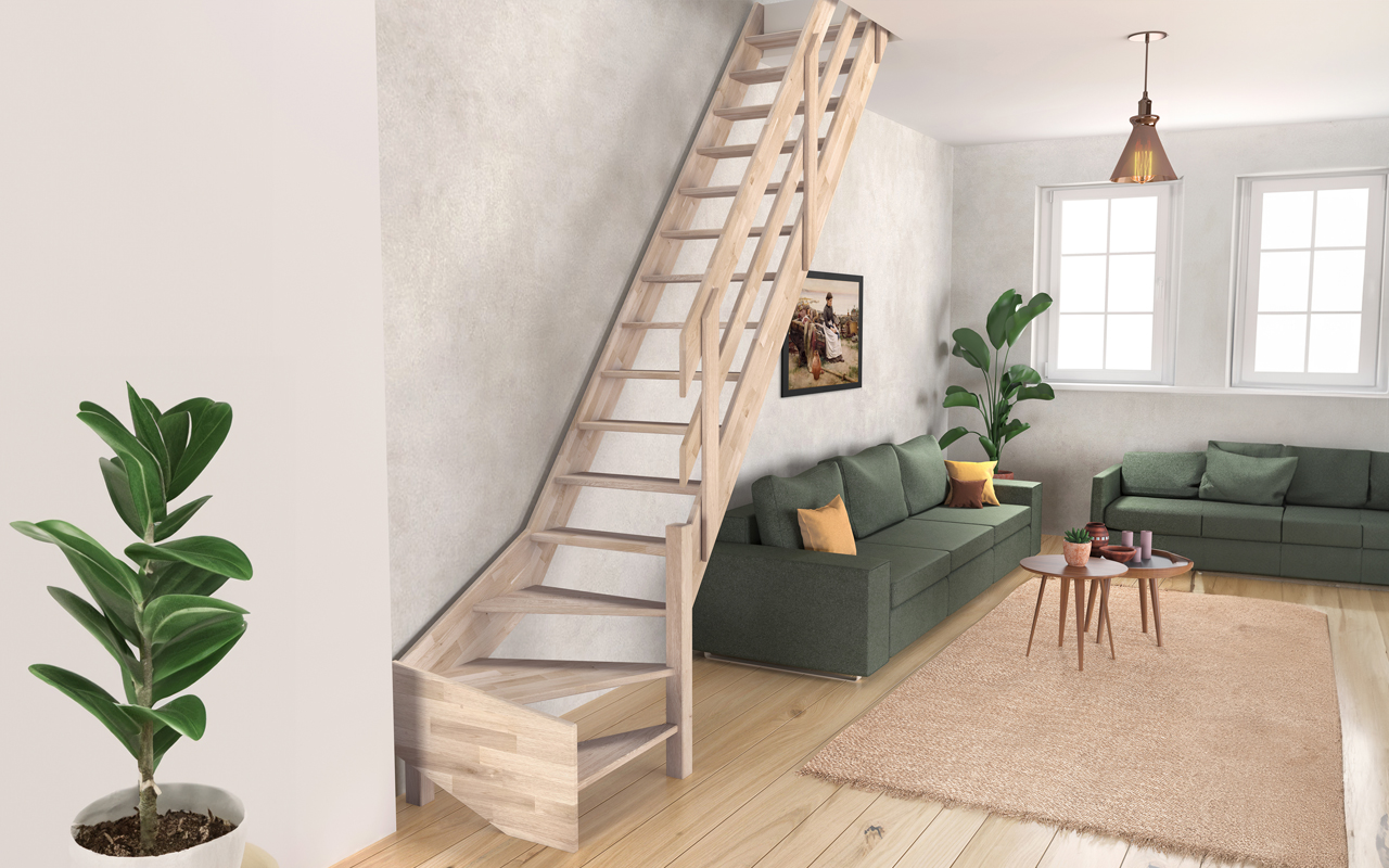 Loft stair with paddel treads in spruce