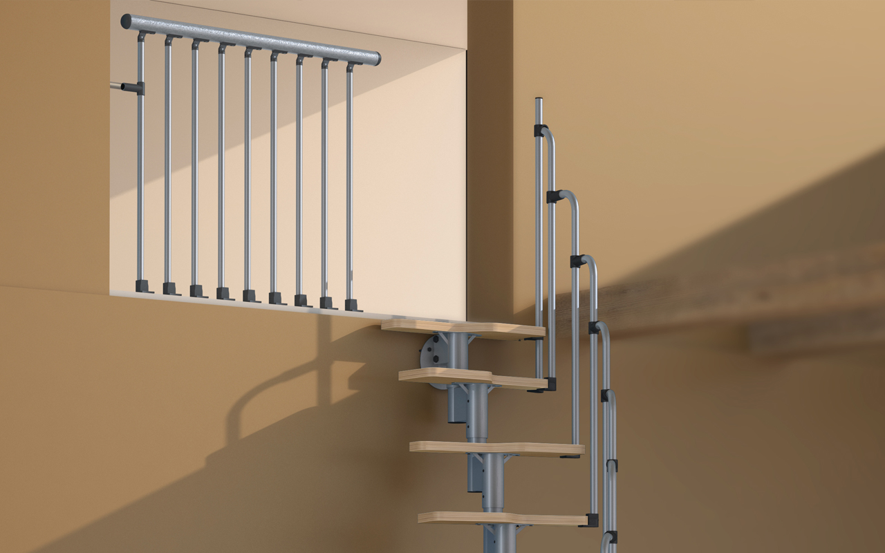 Landing banister in black at a stairway classic