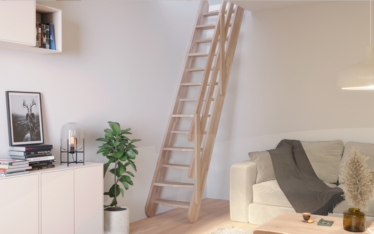 Black Spiral staircase in living room giver access upstairs