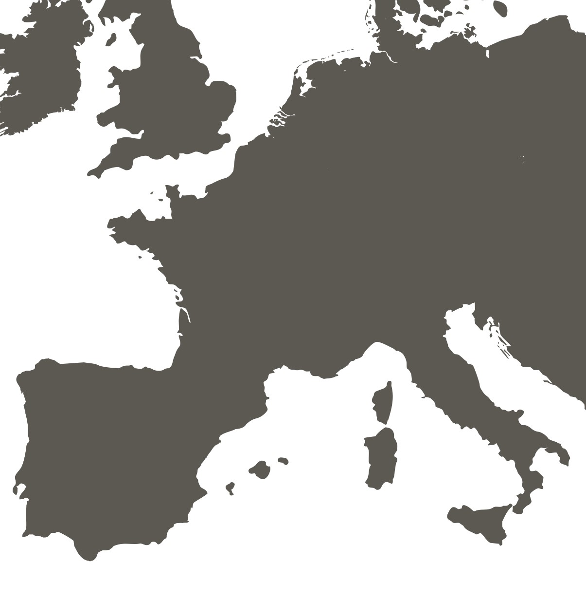 Silhouette map of Western and Southern Europe, including countries like France, Spain, Italy, and the United Kingdom.